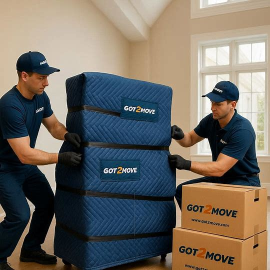 two movers wrapping furniture for transportation in San Francisco